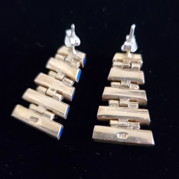 Vintage Articulated Sterling Lapis Earrings - Picture 4 of 8